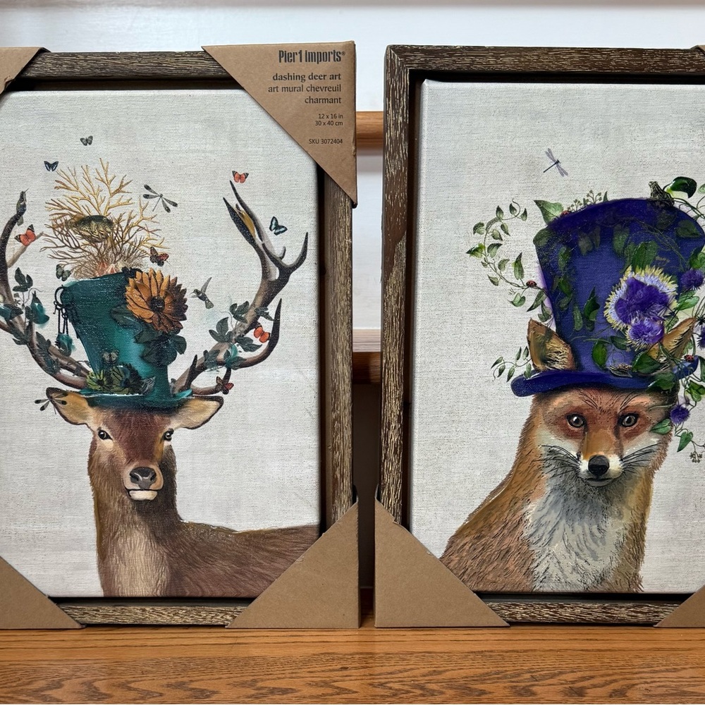 Pier 1 Dashing Deer and Fancy Fox Canvas Wall Art